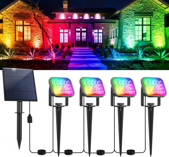 Solarbetriebener Außenstrahler, 4-in-1 Rgb-leuchte, Wasserdicht (ip65) Mit Bodenfassung