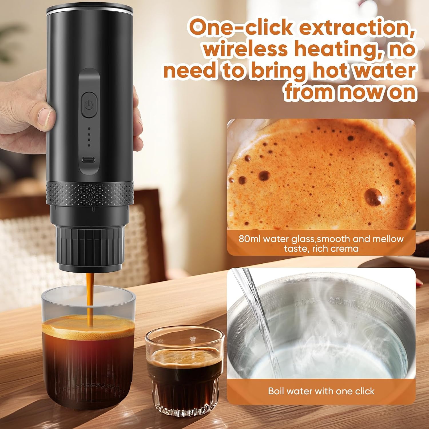 Tragbare Kaffeekapseln, Mini-espressomaschine (20 Bar Pumpendruck), Klein Für Unterwegs, Für Zuhause, Auto Und Camping