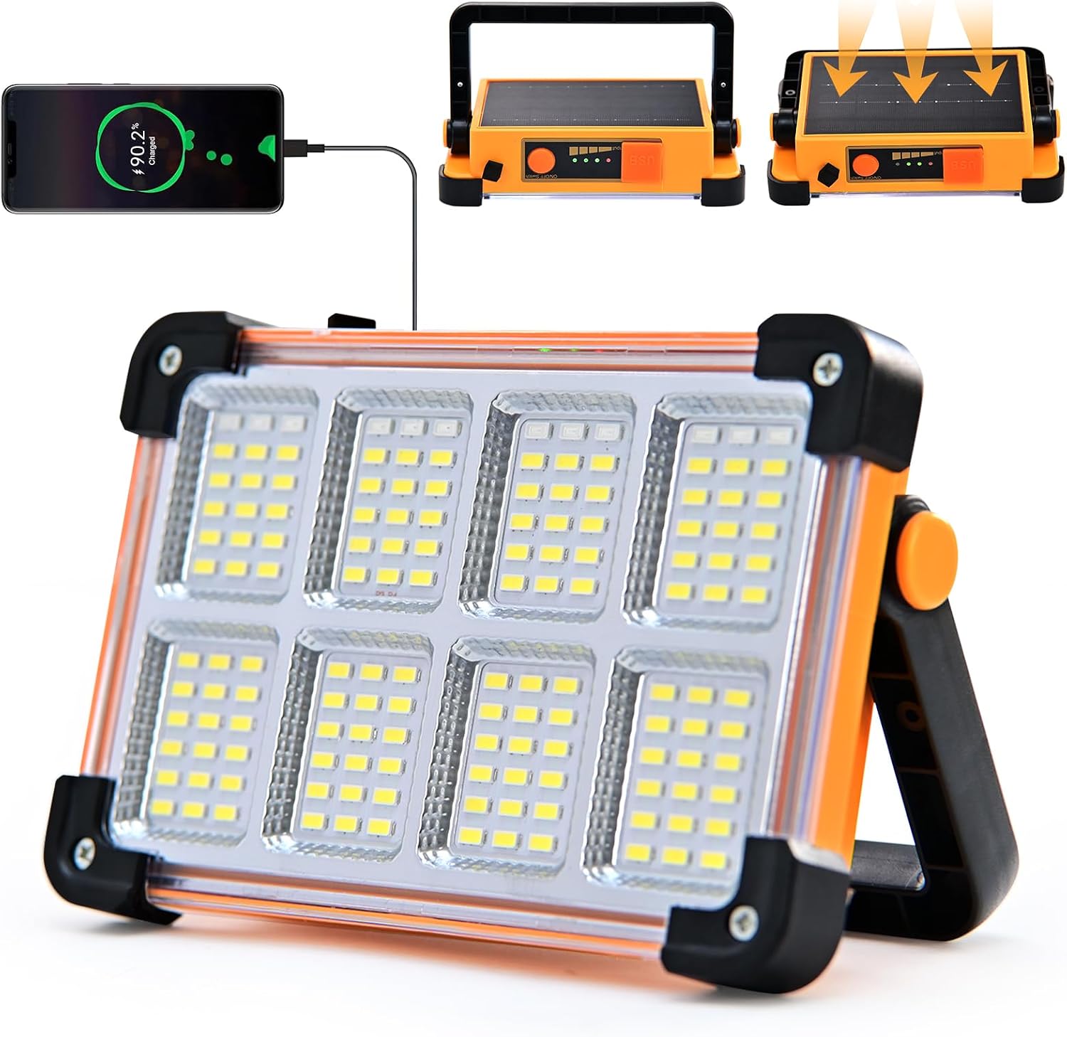 Wiederaufladbare Led-baustellenleuchte – 4 Leuchtmodi – Solar- Und Usb-betrieben – Wasserdicht – Für Garage/camping/notfälle – Schwarz/gelb – 1 Stück