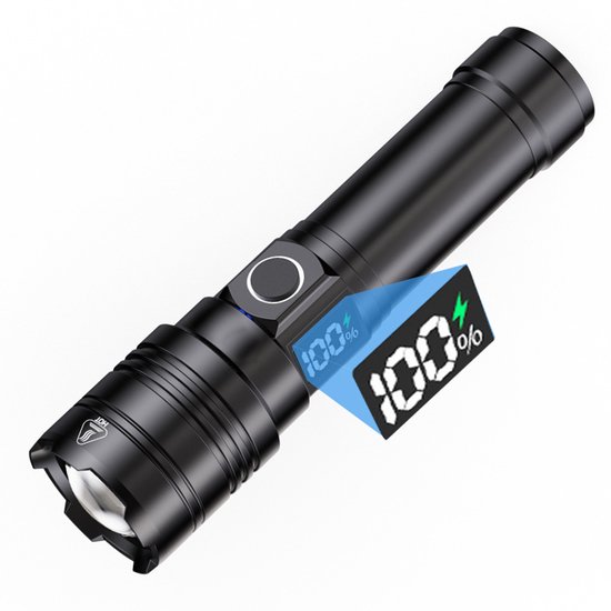 Wiederaufladbare Taschenlampe – 50.000 Lumen – Usb-c-anschluss – 5 Leuchtmodi – Superhelle Usb-c-led-taschenlampe, Ideal Für Camping – Schwarz