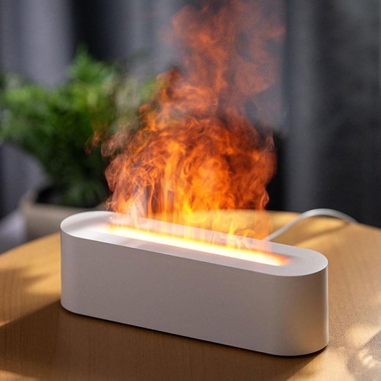 Ätherisches Öl-diffusor Mit Flammeneffekt, 7-farbigem Led-licht, Luftbefeuchter, Timer Und Automatischer Abschaltfunktion (weiß).