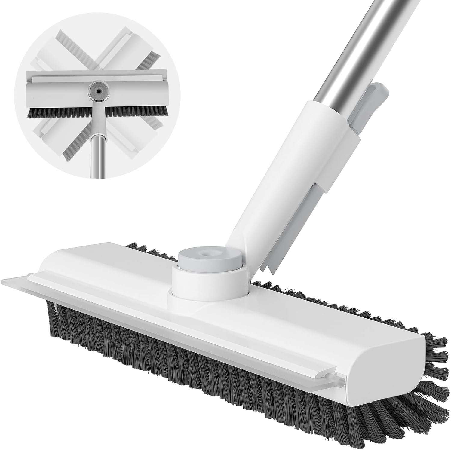 Langstielige Bodenreinigungsbürste, 3-in-1-abzieher, Robuste, Steife Borsten, Für Dusche, Badezimmer, Terrasse, Pool, Garage, Küche, Wand, Deck, Weiß, 1 Stück