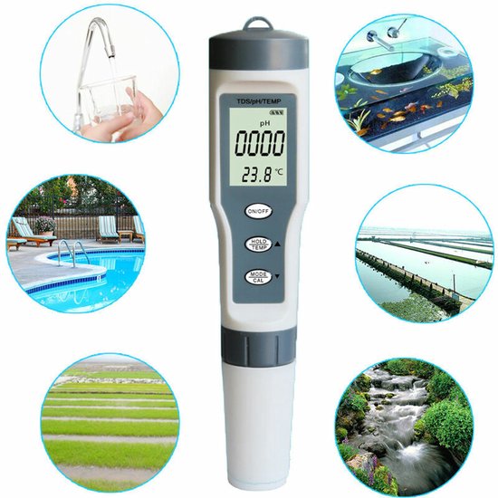 Elektronisches 3-in-1-pool-ph-meter Mit Tds-messgerät, Thermometer Und Lcd-wasserqualitätsanalysator