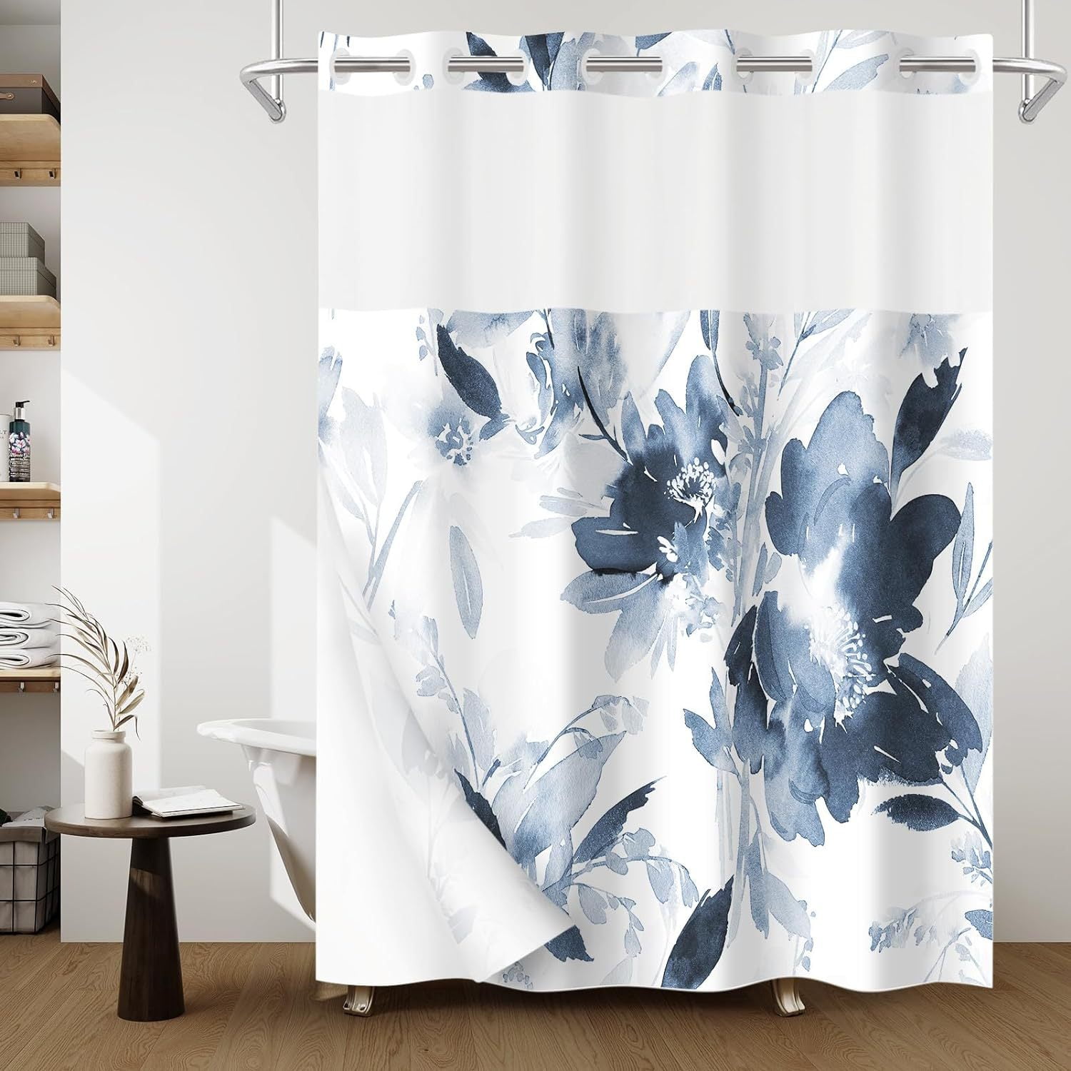 Duschvorhang, Doppellagig, Wasserdicht Und Verdickt, Duschvorhang-set Für Badezimmer, 71 Zoll Breit X 74 Zoll Hoch, Blau-weiß Gestreift.
