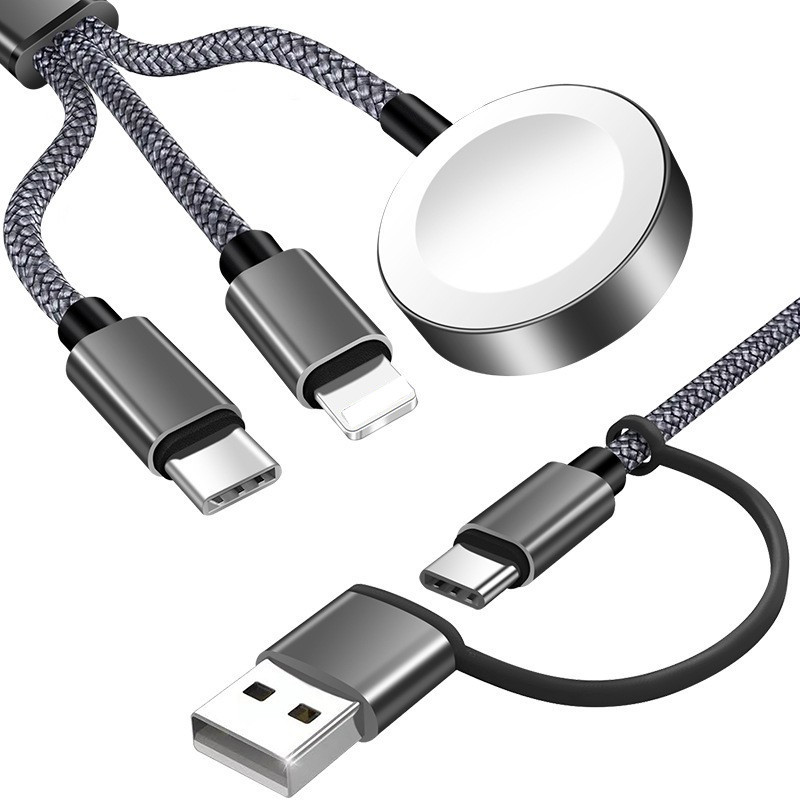 Mehrfachladekabel, 1,2 M Langes Mehrfachladekabel, Einziehbares Usb-kabel, 3-in-1-multiladegerät, Schnellladefunktion Mit Lightning-/usb-c-/micro-usb-anschluss