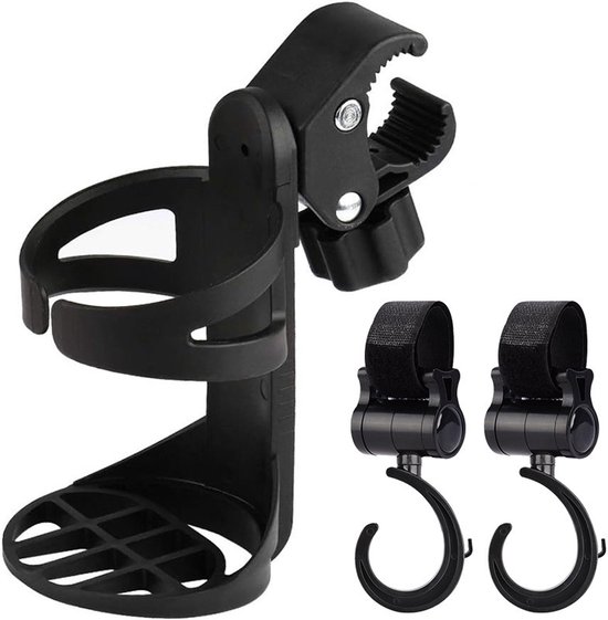 3-teiliger Flaschenhalter Für Fahrräder, Becherhalter Für Kinderwagen/rollstühle Mit Zwei Haken Für Fahrräder/kinderwagen/rollstühle – Schwarz
