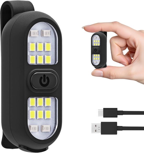 Wiederaufladbare Led-clip-taschenlampe Mit Usb-anschluss (450 Lumen), 4 Modi Lauflicht, Tragbare Sicherheitslampe Für Joggen, Camping, Wandern (schwarz)