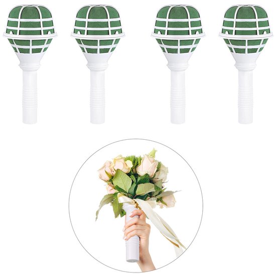 4-teiliger Brautstraußhalter, Blumenhalter Mit Ton, Schaumstoffgriff, Diy-hochzeitsdekoration, Für Hochzeiten, Blumenarrangements Und Events – Weiß, Grün