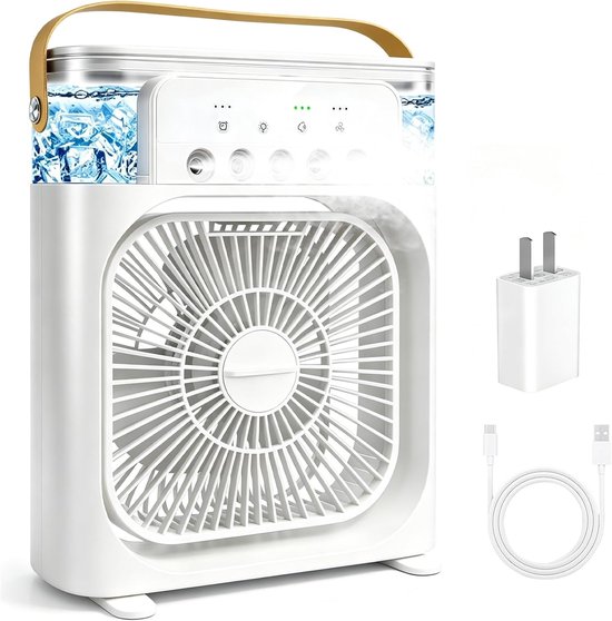 Verdunstungskühler-ventilator – 5 Sprühdüsen – 3 Windgeschwindigkeiten – 3 Timer – 7-farbige Led – 600-ml-klimaanlage Für Schlafzimmer, Büro, Camping (weiß)