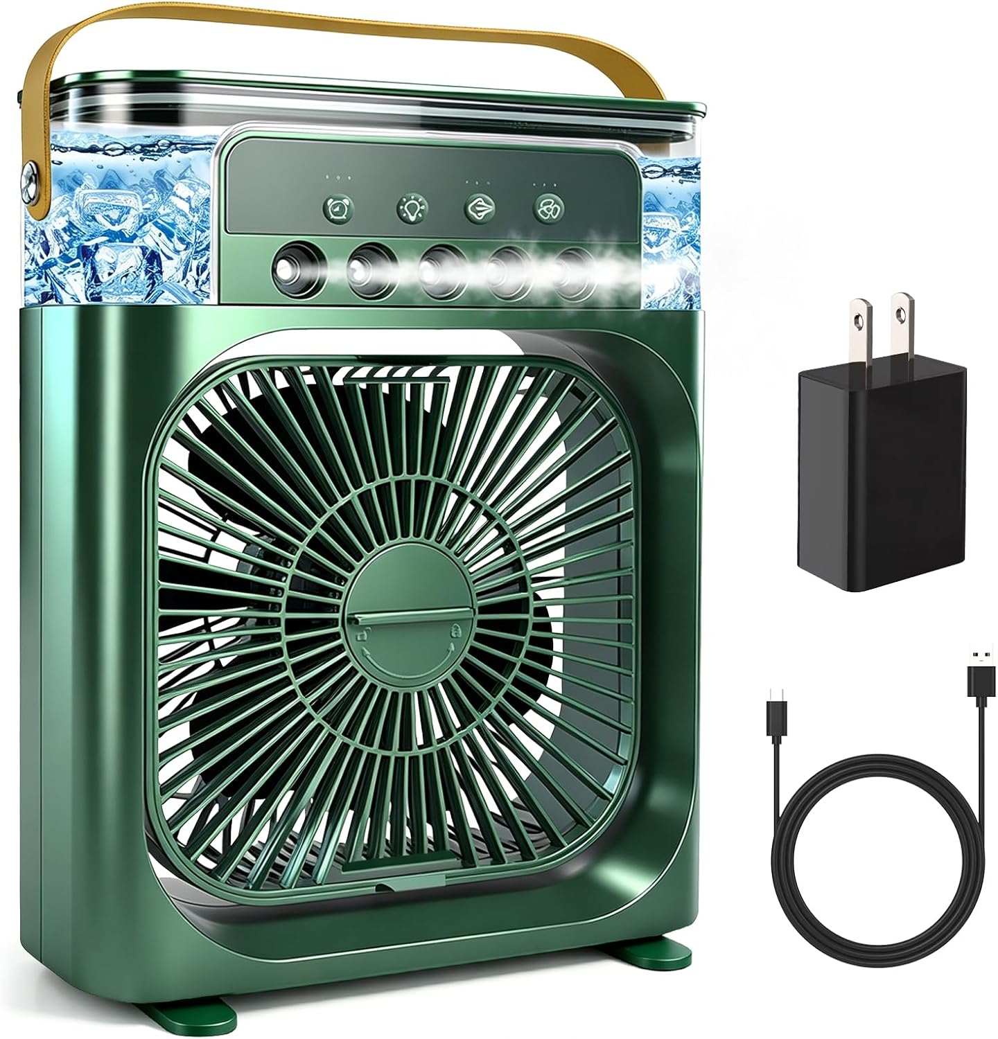 7-farbige Led-beleuchtung, Tragbare Klimaanlage Mit Ventilator, Büro, 3 Timer, 3 Windgeschwindigkeiten Und Camping (grün), Mini-verdunstungskühler Mit