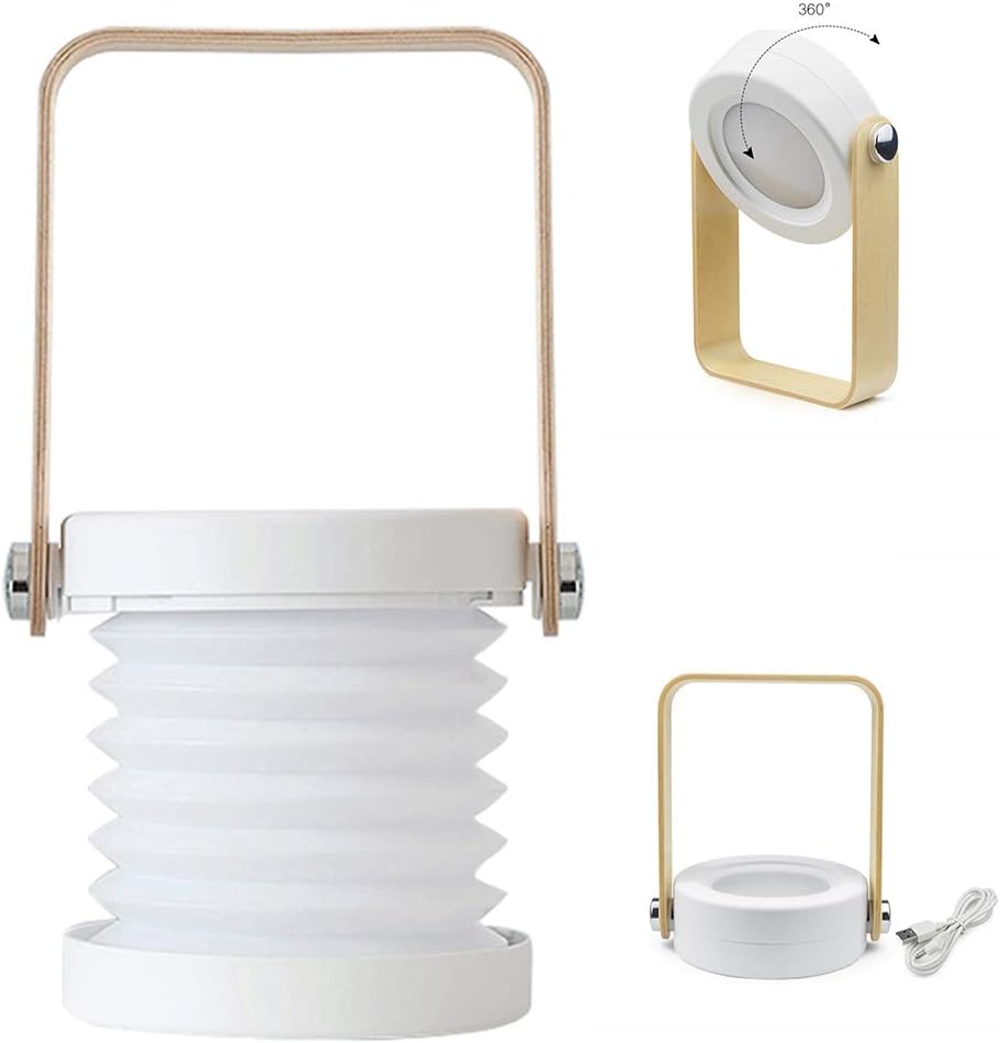 4-in-1 Faltbare Tischlampe – Usb-falt-led-lampe – Tragbare Laterne Mit Holzgriff Und Taschenlampe – Dimmbar Mit Touch-steuerung (3 Helligkeitsstufen)