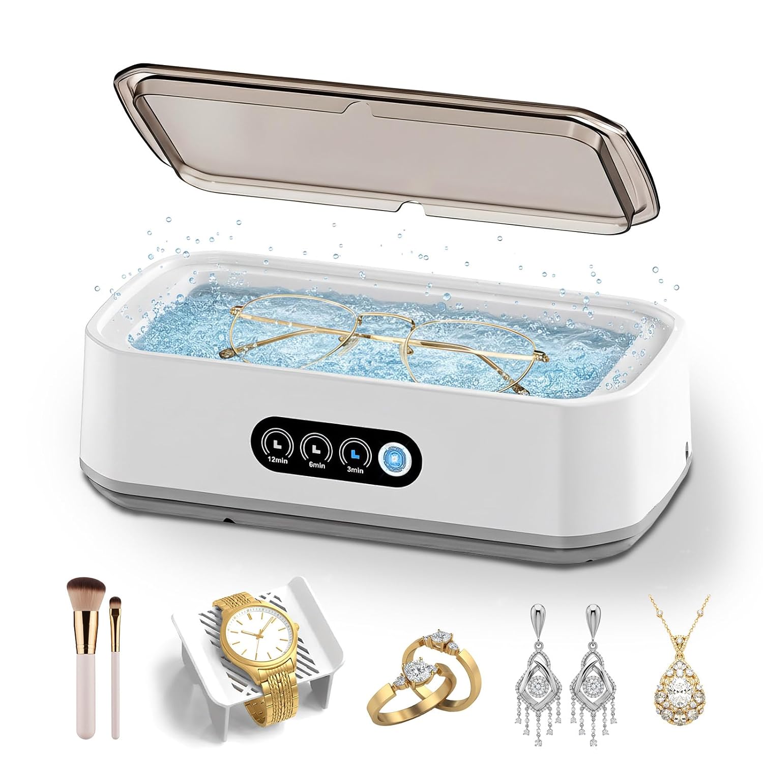 Ultraschallreiniger 49 Khz – Mit 3 Reinigungsmodi, 650-ml-edelstahltank (304), Weiß – Für Schmuck, Brillen, Ringe, Uhrenarmbänder Und Zahnprothesen.
