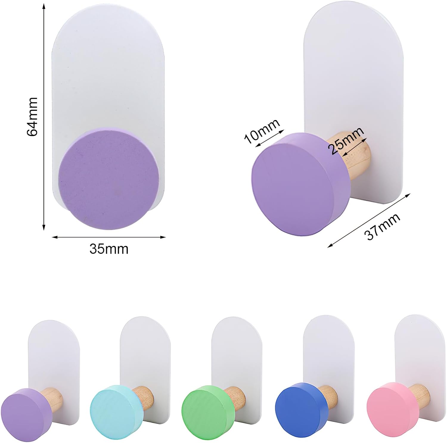 Bunte Wandhaken, 5er-set Selbstklebende Haken Für Handtücher, Kein Bohren Erforderlich, Für Badezimmer, Schlafzimmer, Küchen, Wohnzimmer Und Kinderzimmer.
