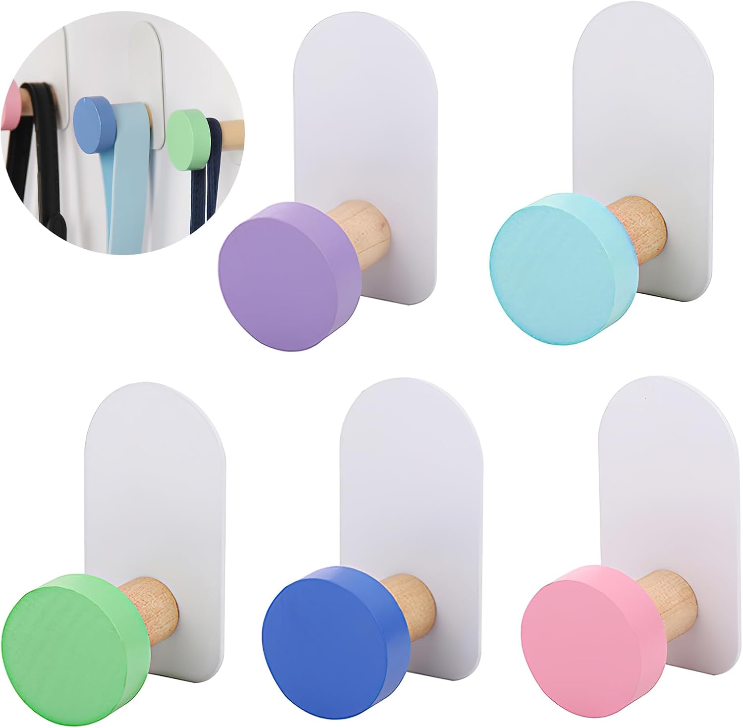 Bunte Wandhaken, Ein Set Mit 5 Selbstklebenden Handtuchhaken, Kein Bohren Erforderlich, Geeignet Für Badezimmer, Schlafzimmer Und Küchen.