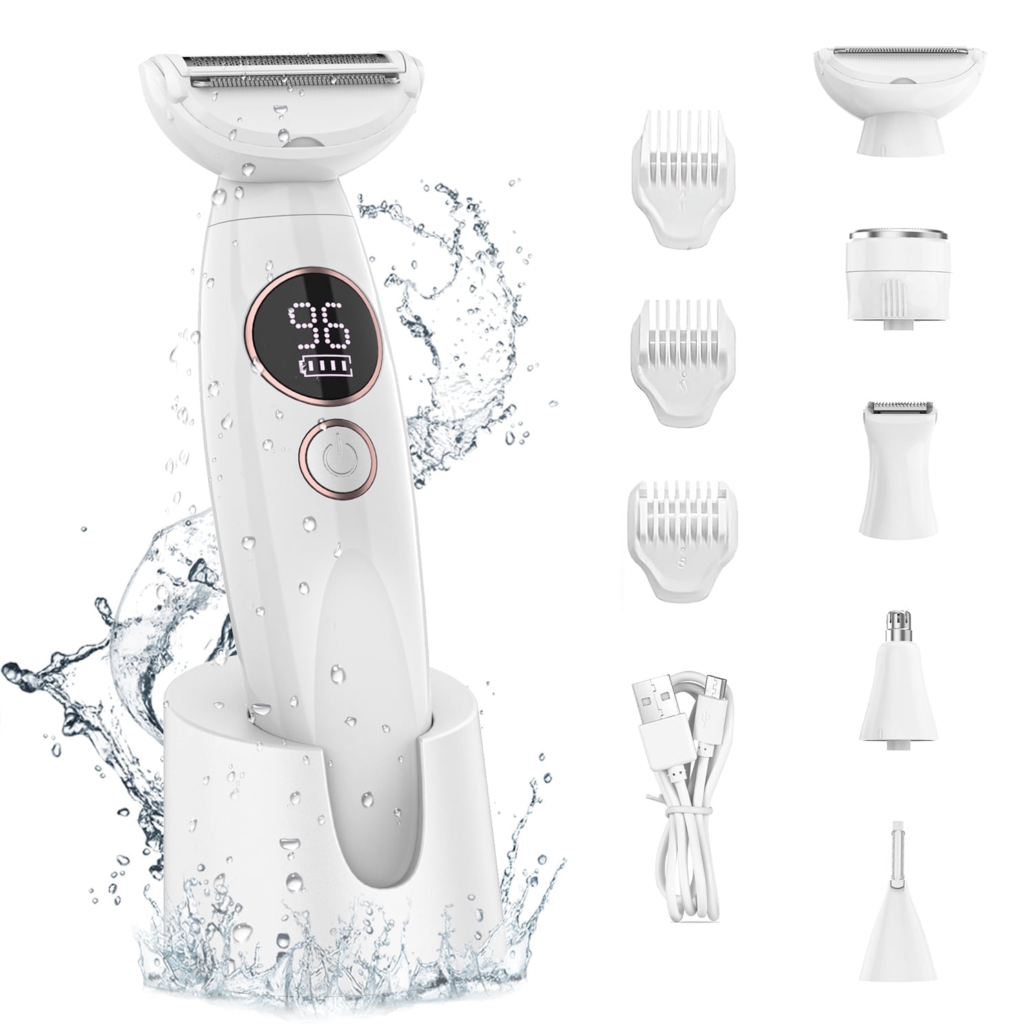 Elektrischer Damenrasierer, 5-in-1 Bikinitrimmer, Nass- Und Trockenrasur, Gesicht, Nase, Augenbrauen, Arme, Achseln, Beine, Schambereich, Schmerzfreie Haarentfernung.
