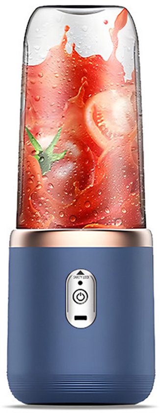Elektrischer Mini-standmixer (300 Ml), Saftbecher Mit Deckel, 1200 Mah, 6 Klingen, Blau