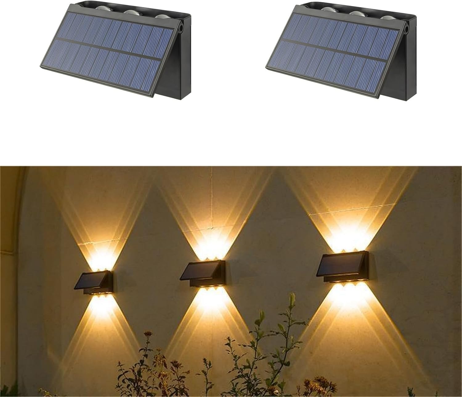 2er-pack Solar-wandleuchten, Moderne Nordische 6-led-außenbeleuchtung Mit Sonnenlichtsensor, Wasserdicht (warmweiß)