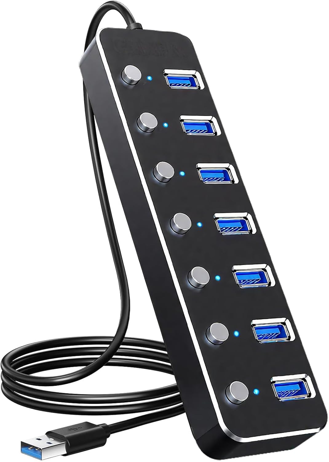 Usb 3.0 Hub Mit 7 Ports, Aluminiumgehäuse, 60 Cm Kabel, Led-anzeige, Separate Schalter Für Laptops