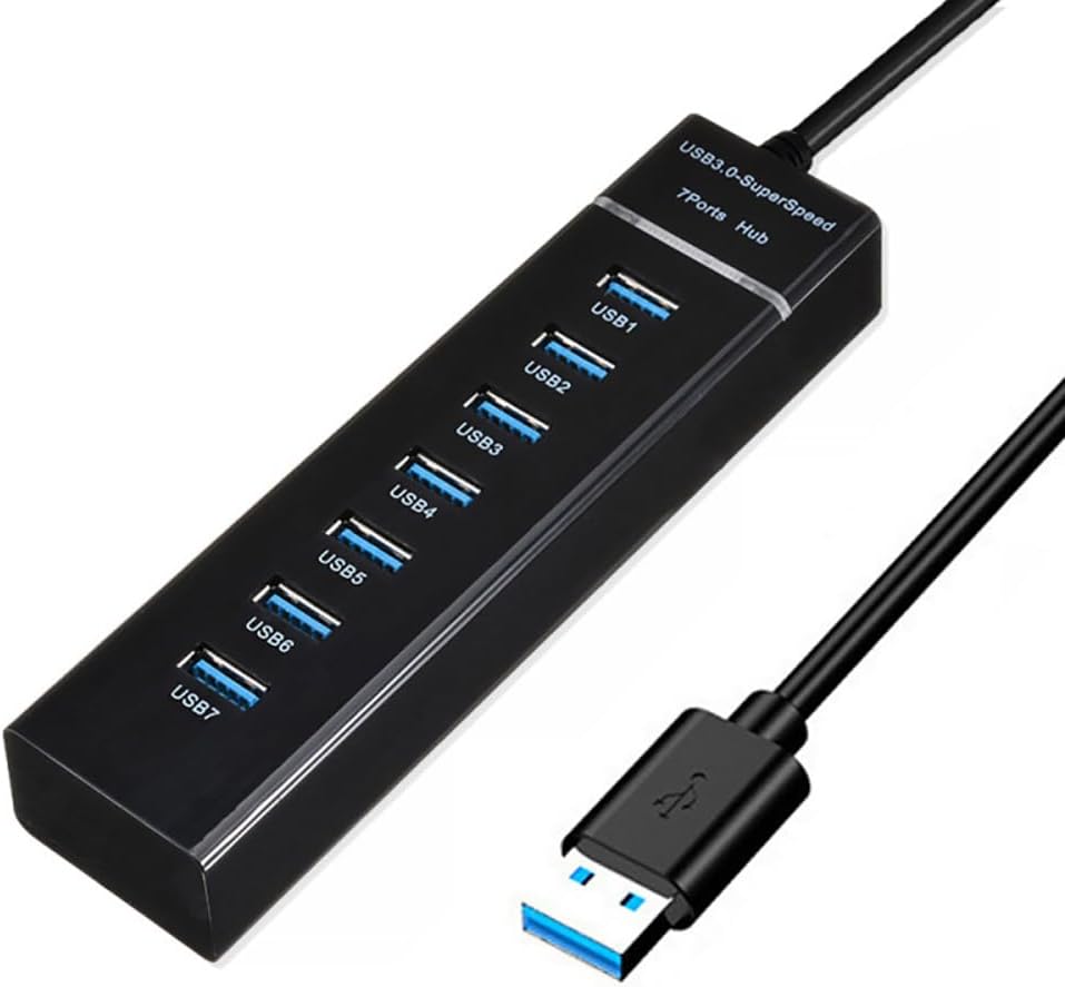M – Usb 3.0 Hub Mit 7 Anschlüssen – Schnelle Datensynchronisierung Mit Statusanzeige – Kompatibel Mit Windows, Macos Und Linux