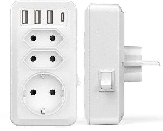 Usb-steckdosenleiste Mit Mehreren Steckdosen, 7-in-1 Usb-wandladegerät Mit 3 Steckdosen (16 A, 3800 W), 3 5 V/3,4 A Usb-anschlüssen Und 1 Typ-c-anschluss.
