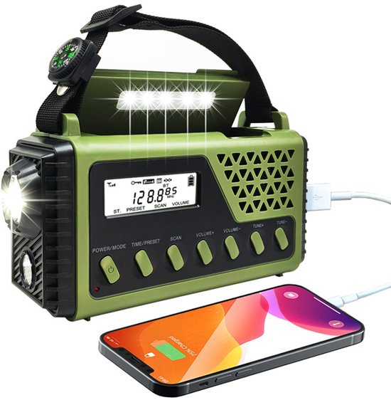 Tragbares Solarradio, Fm/am/sw, 8000-mah-powerbank, Led-taschenlampe/sos/kompass, Für Camping