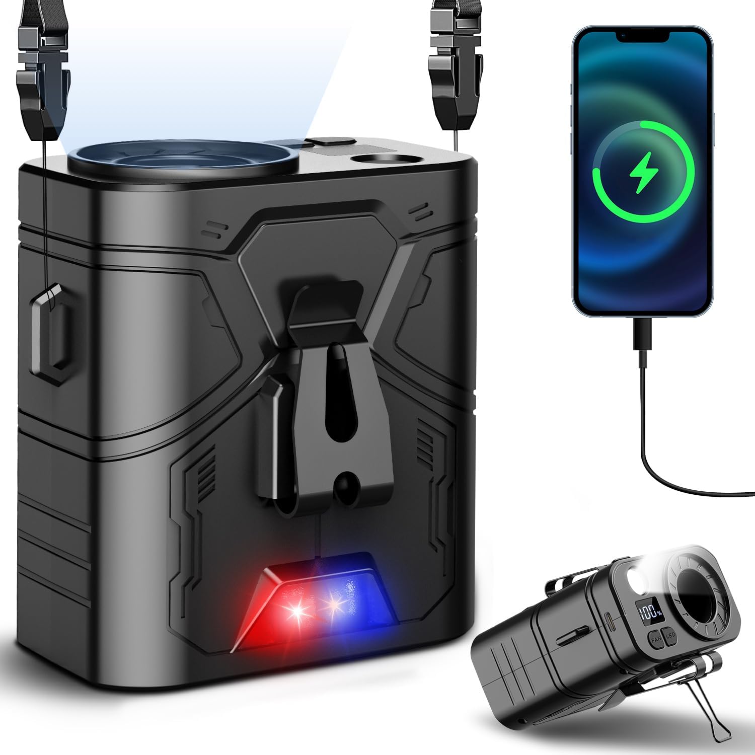 Tragbarer Hüftventilator Mit 10000 Mah – 5 Geschwindigkeitsstufen, 20000 U/min, 30 Stunden Betriebsdauer, Led-beleuchtung, Clip-befestigung, Nackenventilator – Für Outdoor-aktivitäten, Baustellen Und