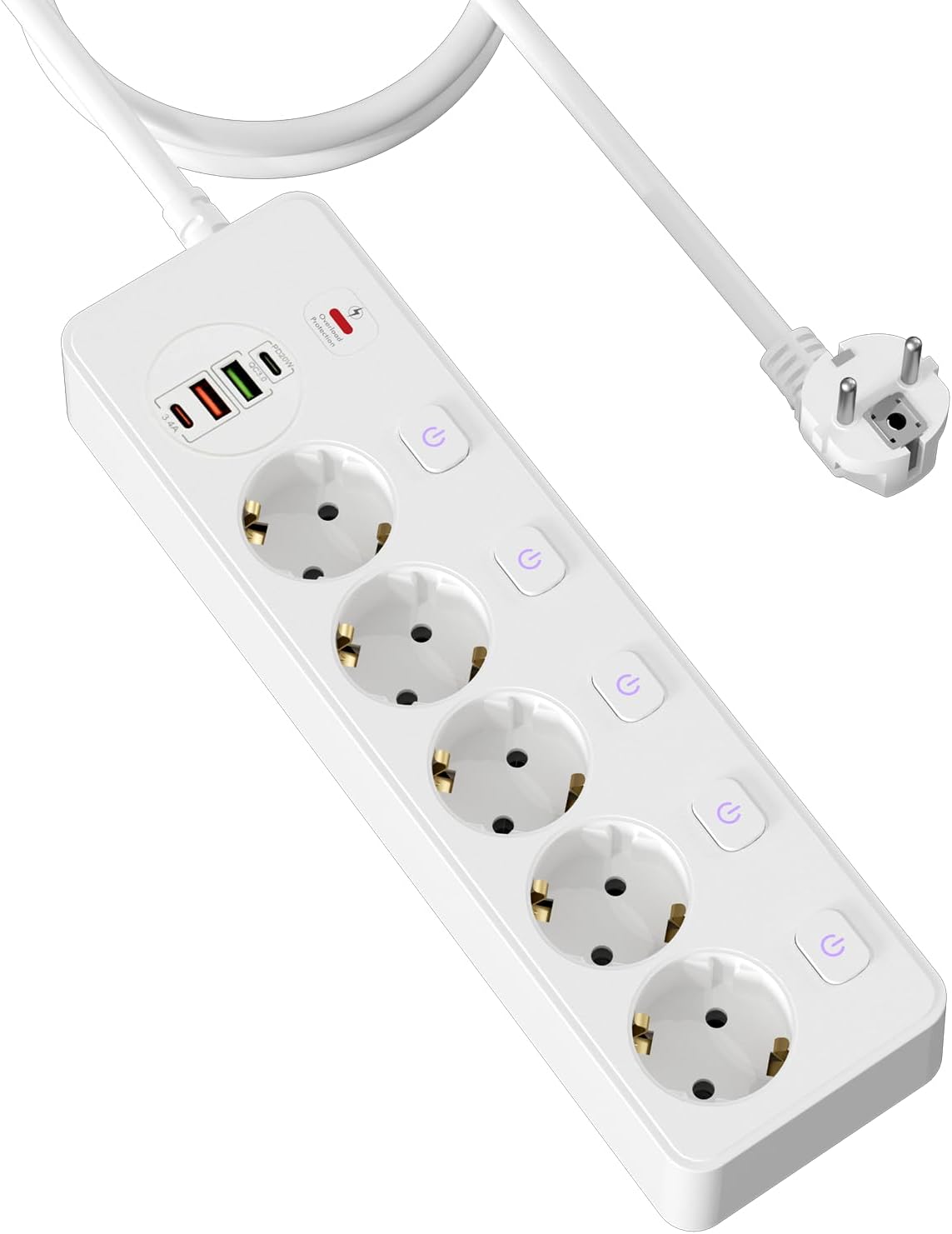 Steckdosenleiste Mit 4 Usb-anschlüssen, 5 Steckdosen, Platzsparende Steckdosenleiste Mit Unabhängigen Schaltern, Pd20w Und Qc3.0-ladefunktion