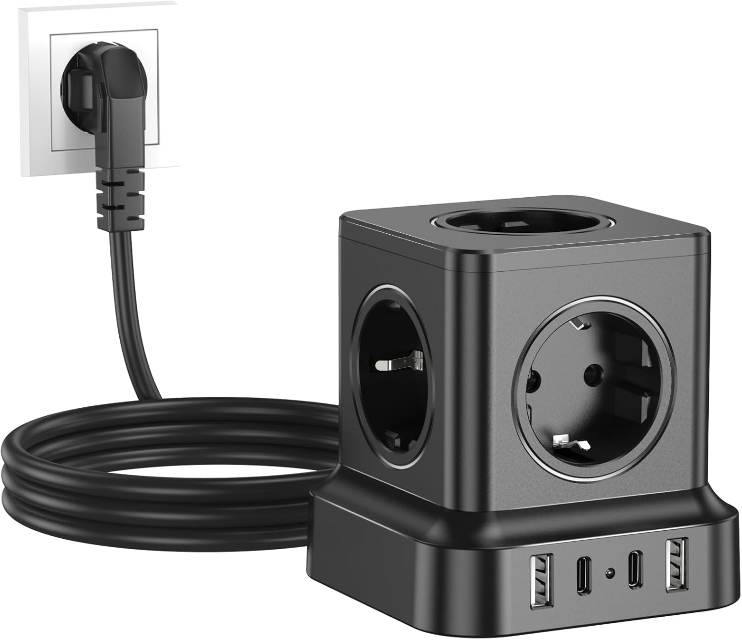 Würfelförmige Steckdosenleiste Mit Usb-anschlüssen, 5-fach Gefasste Würfelförmige Steckdosenleiste Mit 2 Usb-c- Und 2 Usb-a-anschlüssen, 9-in-1-steckdosenwürfel Mit Schalter, Steckdosenwürfel Mit 1,8