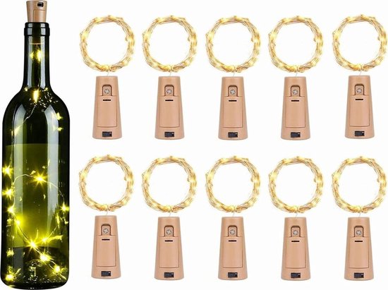 10er-pack Lichterkette Mit Warmweißen Leds Im Korken-design Für Weinflaschen