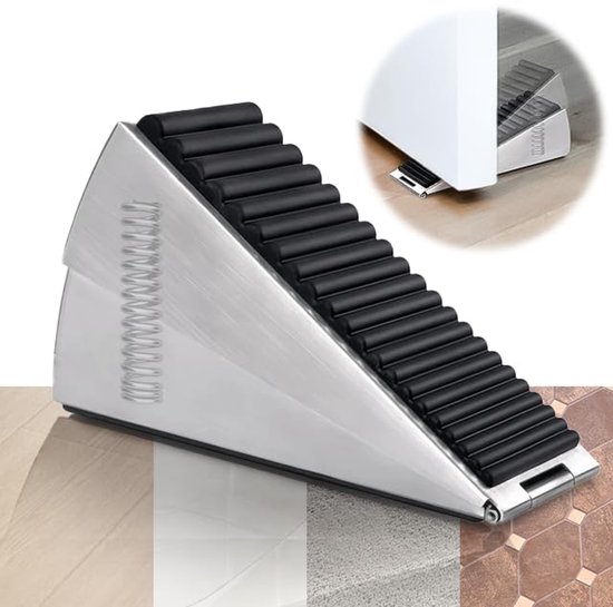 Hoher Türstopper, Edelstahl, Rutschfester Gummi, Verstellbare Feder, Für Böden Und Türunterkanten, Für Den Innen- Und Außenbereich – 12,8 X 7,6 Cm – Silber