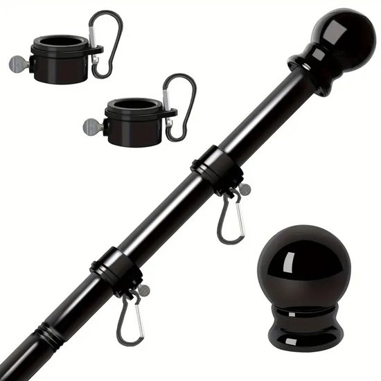 150 Cm Langes Fahnenmast-set Aus Schwarzem Aluminium Mit Wandmontierbarem Fahnenmast Aus Edelstahl Und Drehring.