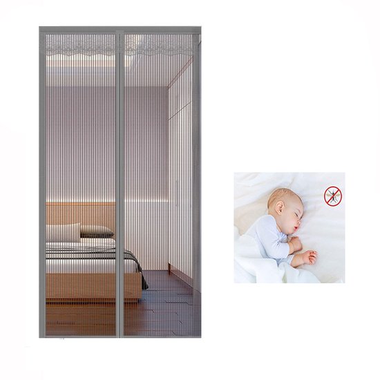 Moskitosicherer Türvorhang, Magnetischer Fliegengitter Mit 30 Magnetpaaren – 95 X 210 Cm – Für Balkone, Wohnzimmer, Kinderzimmer – Grau