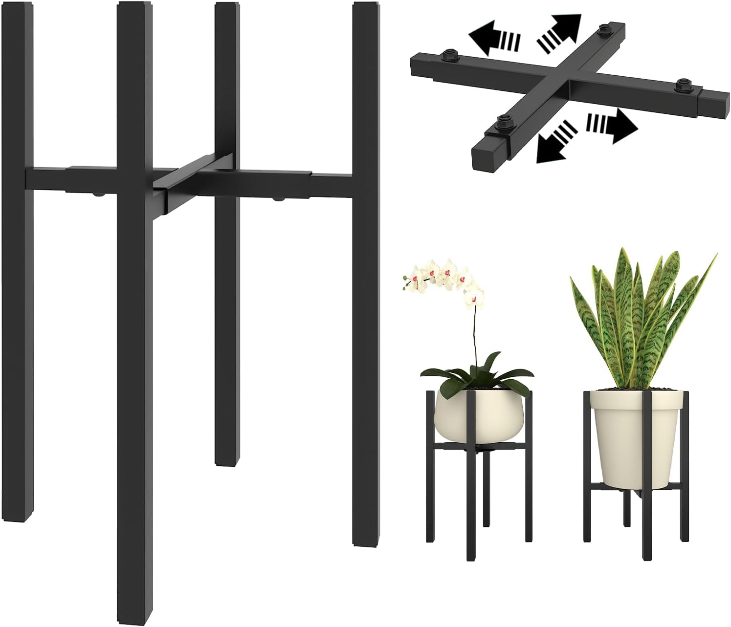 Verstellbarer Pflanzenständer Für Drinnen Und Draußen, Metall-pflanzenständer 24 Bis 38 Cm, Bodenständer Für Blumentöpfe, Geeignet Für Die Dekoration Von Haus Und Garten – Schwarz