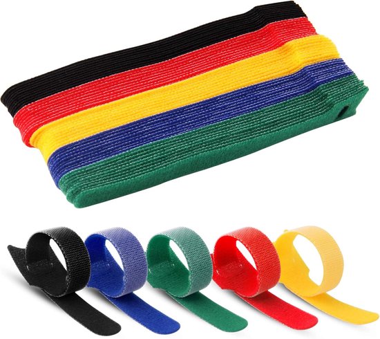 100 Wiederverwendbare Kabelbinder Aus Nylon, [150 Mm X 20 Mm] Verstellbare Klettverschlüsse Zur Kabelorganisation Für Büros, Wohnungen, Gärten Usw. - Erhältlich In 5 Gemischten Farben.