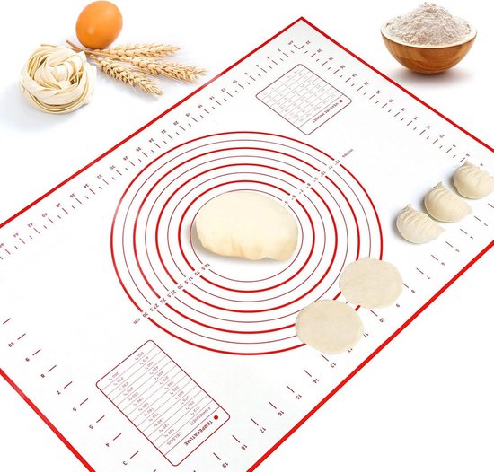 Antihaftbeschichtete, Hitzebeständige Backmatte – Rutschfeste Knetmatte Mit Messlinien – Rot – 40 X 50 Cm