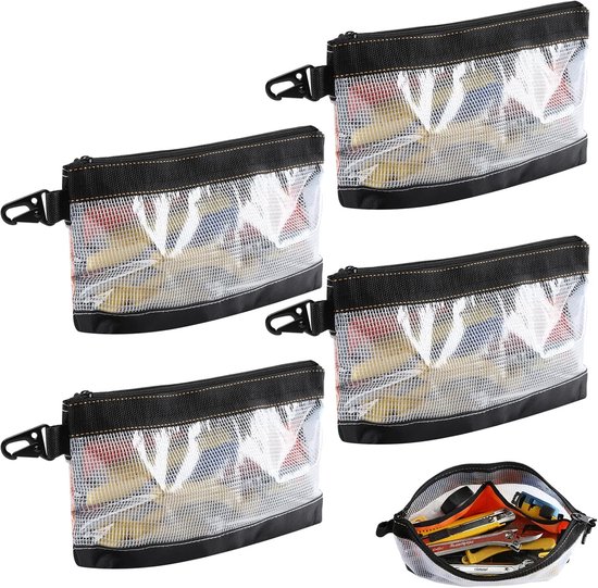 4-teiliges Werkzeugtaschen-set Mit Reißverschluss – Transparentes Pvc-material – Aufbewahrungstaschen Für Werkzeuge – Wasserdicht Und Antistatisch – Mit Metallhaken – 18 X 30 X 2 Cm