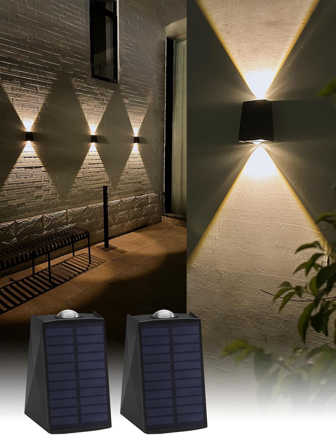 Teile - Solar-wandleuchten Für Den Außenbereich, Nach Oben Und Unten Gerichtet - Wasserdicht - Für Haus Und Tür - 3000k Warmweiß - Solarbetrieben - Von Der Dämmerung Bis Zum Morgengrauen