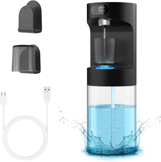 Automatischer Mundwasserspender, 600 Ml, Zur Wandmontage, Mit 2 Magnetischen Bechern, Schwarz, Geeignet Für Kinder Und Erwachsene, Für Den Gebrauch Im Badezimmer.