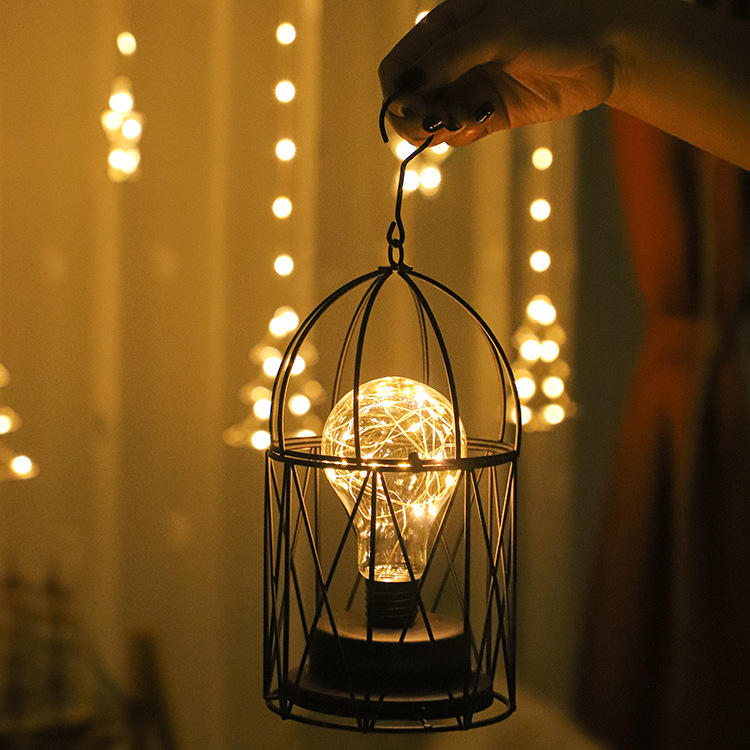 Dekorative Laternen-tischleuchte – Metallkäfig – Kabellose Beleuchtung Mit Led-leuchtmittel – Wohnzimmer – Schlafzimmer – Küche – Hochzeit Und Terrasse – Schwarz