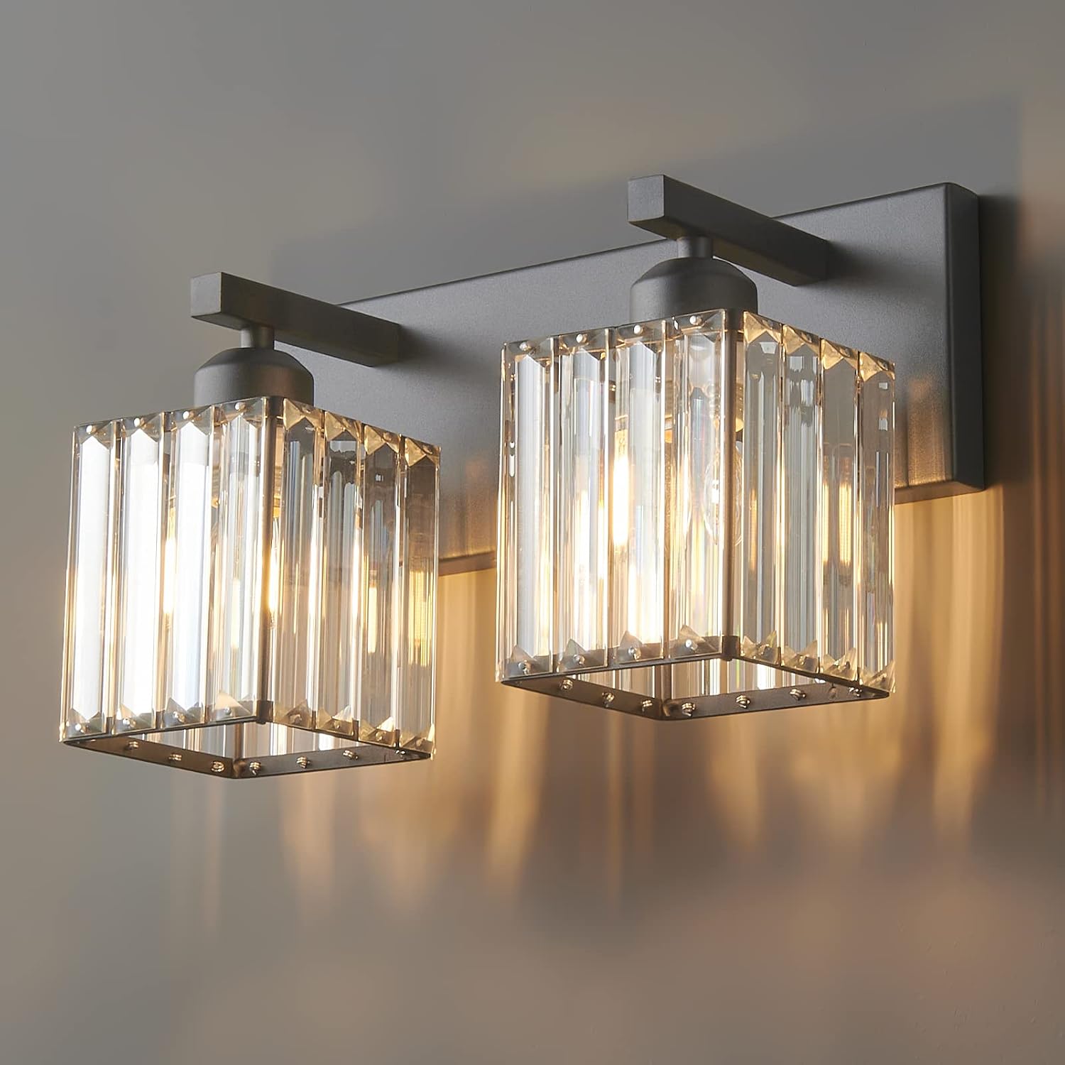 Schwarze Kristall-spiegelleuchte Mit Zwei Leuchten – Moderne Badezimmer-wandleuchte – 32 Cm (12,59 Zoll) – Minimalistisches Design – Geeignet Für Badezimmerspiegel