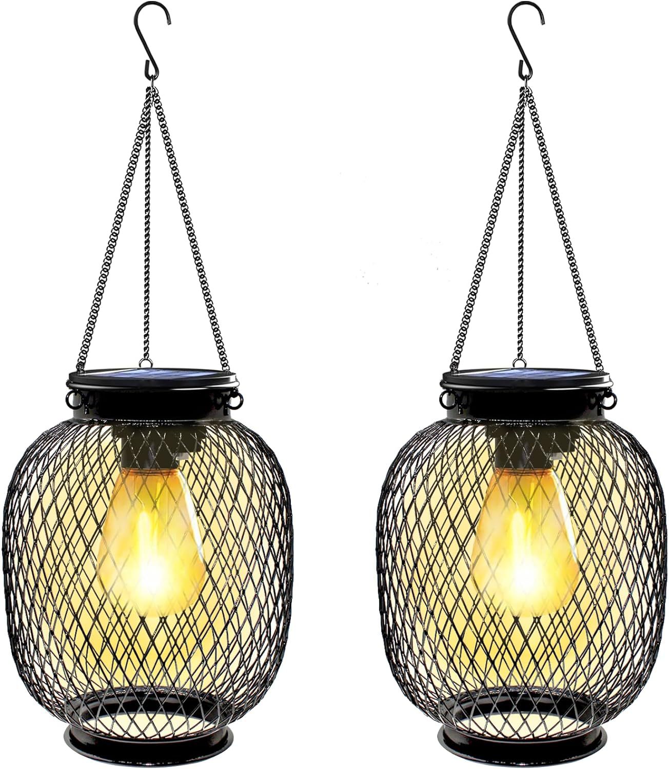 Hängende Solar-gartenleuchte, Ip65 Wasserdicht, 2-teilige Solarlaterne Aus Metall Mit Led-leuchtmittel, Solar-balkonleuchte Für Veranda, Hof Und Garten