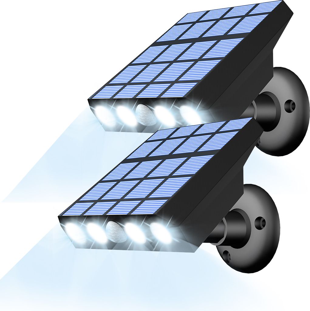 Zwei Led-solar-gartenleuchten/terrassenleuchten Mit Bewegungssensoren, Drei Modi, Wasserdichte Wandleuchten, Kaltweißes Licht.