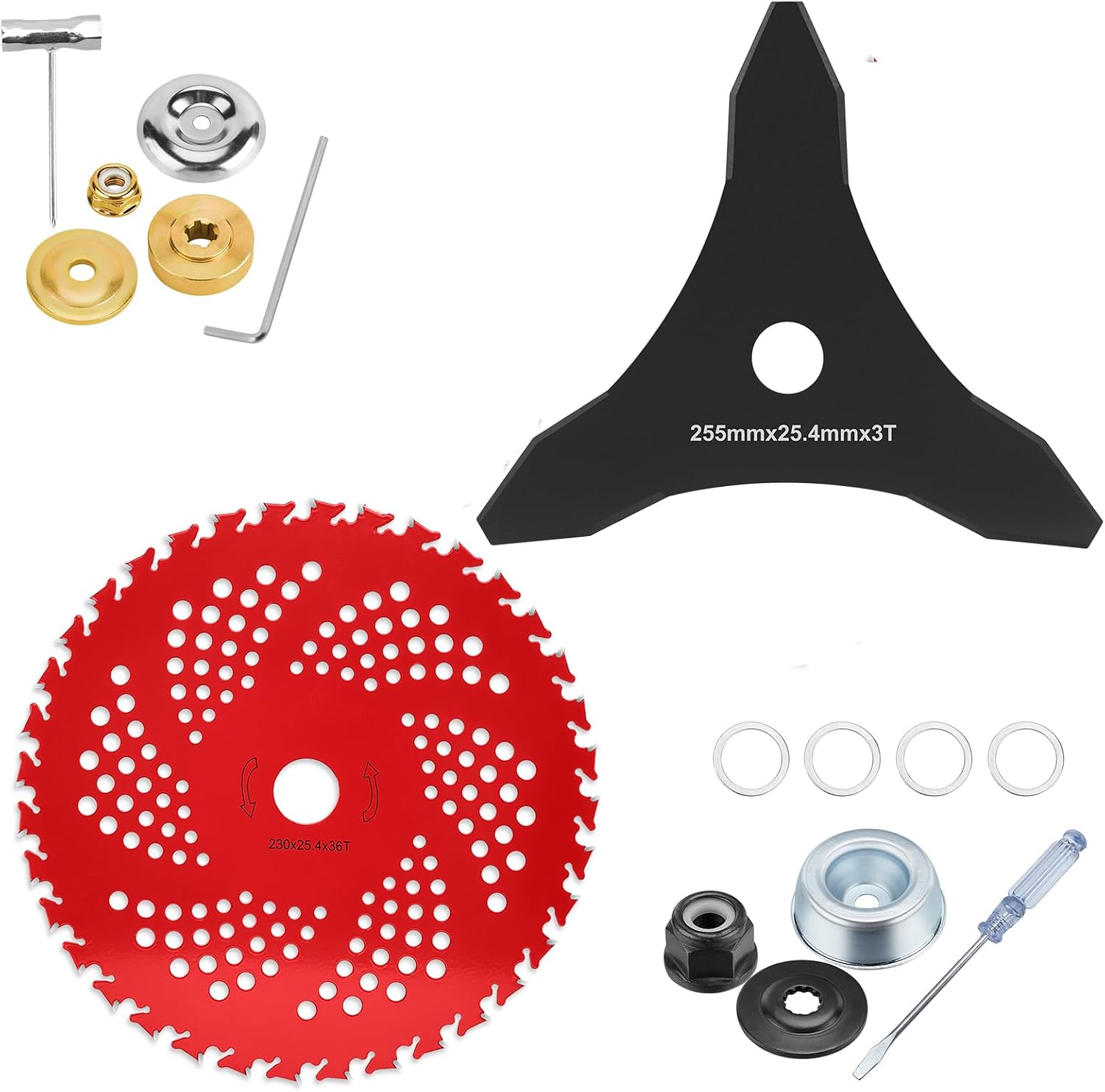 9" X 36-zahn-hartmetallklingen Und 3-zahn-freischneiderklinge – Metall-unkrautvernichtungsklinge Mit Universaladapter-set – Für 1" – Kompatibel Mit Husqvarna