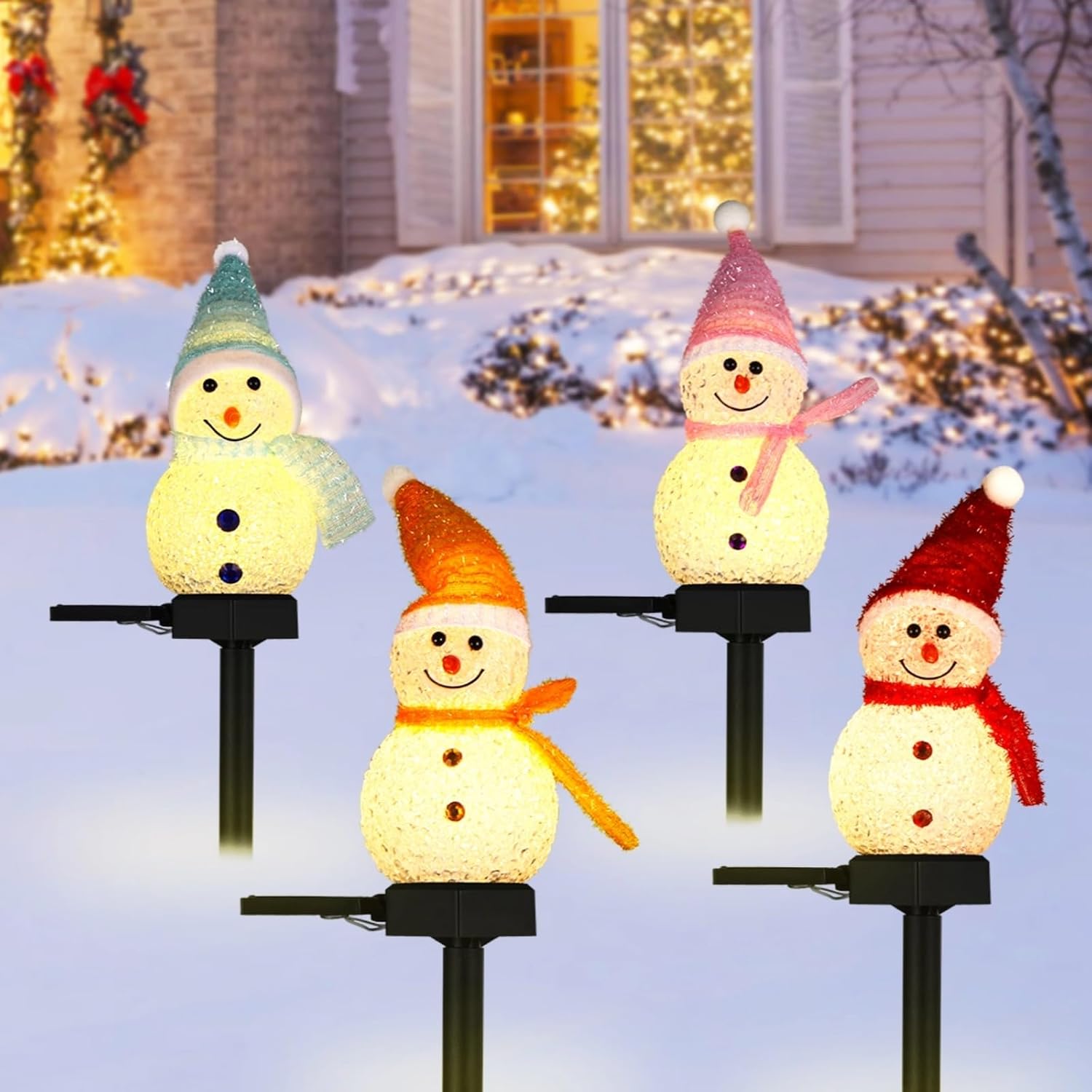 Einzelne Solar-schneemann-lichterketten - Solar-weihnachts-schneemann-stangenbeleuchtung - Wasserdichte, Solarbetriebene Garten-schneemannbeleuchtung Für
