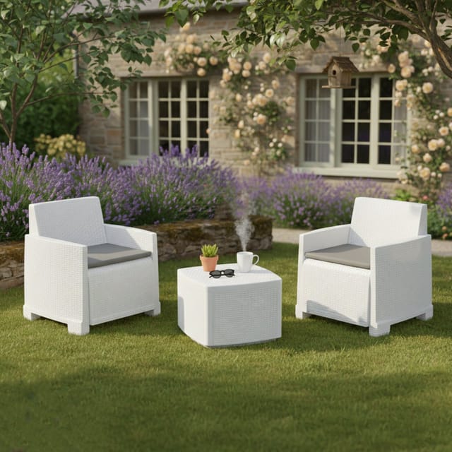 Gartenmöbel-Set Ari, 2-Sitzer Outdoor Lounge, Tisch Made in Italy, Weiß