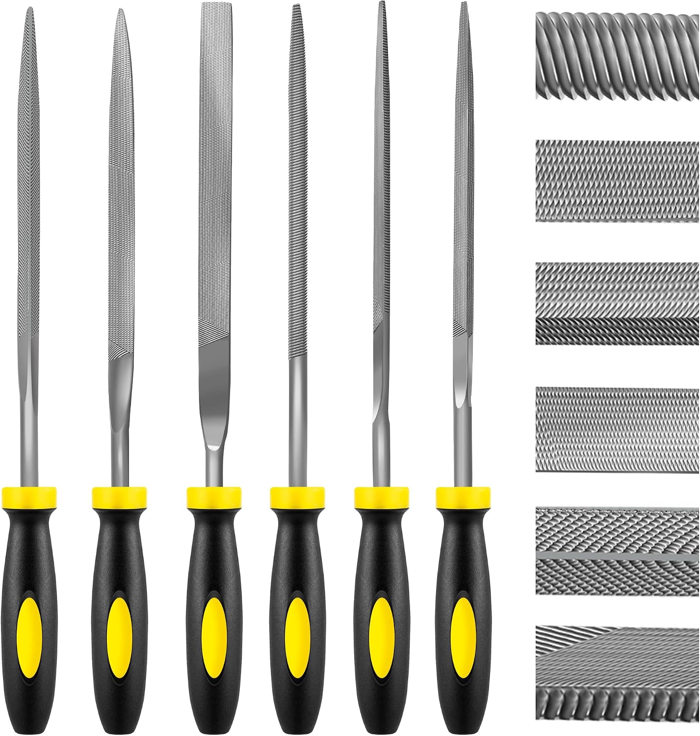 Set Mit 6 Nadelfeilen Aus Gehärtetem Legiertem Stahl, Bestehend Aus Flach-, Warding-, Vierkant-, Dreieck-, Rund- Und Halbrundfeilen, 5 Zoll