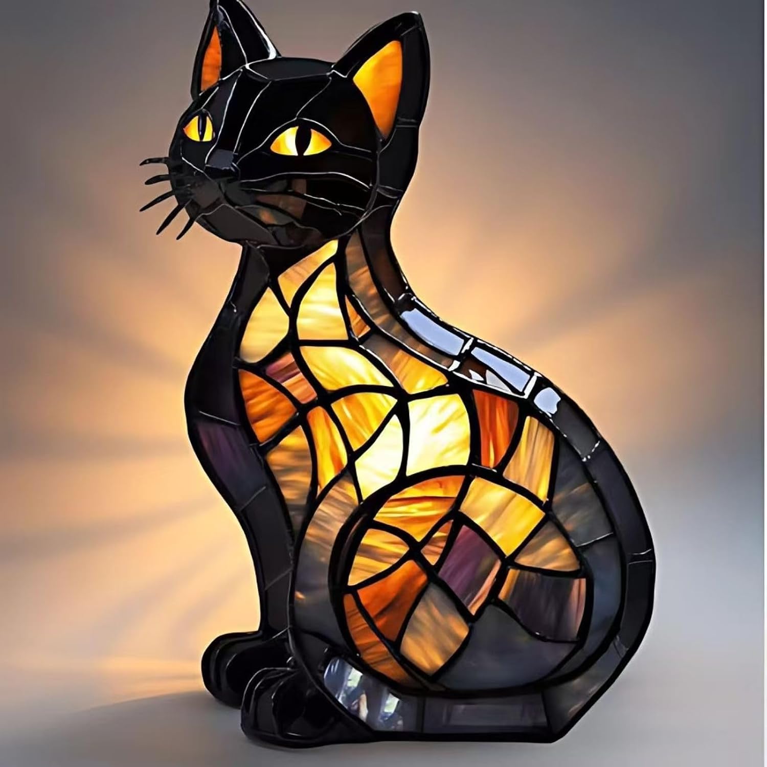 Nachtlicht Mit Katze – Retro-katzenlampe – Mit Farben – Künstliches Nachtlicht Der Katzenserie – Tischlampe Aus Kunstharz – Schlafzimmer – Warmes Tier-nachtlicht