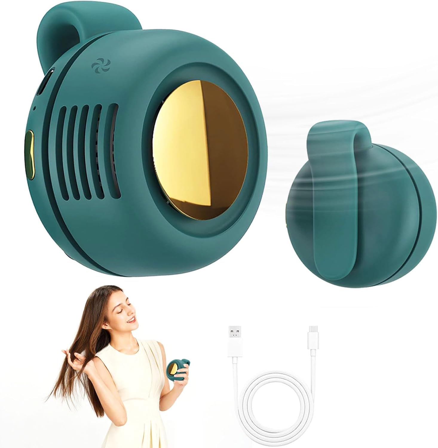 Tragbarer, Leiser Mini-ventilator Ohne Rotorblätter – 3-stufiger Clip-ventilator – 360° Drehbar – Für Den Einsatz Im Freien, Auf Reisen Und Im Büro – Reisezubehör Inklusive (grün)