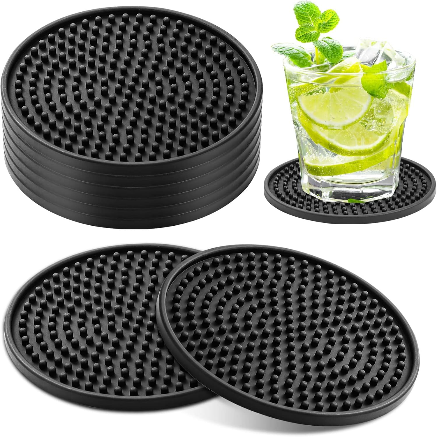 8-teiliges Set Schwarzer Silikon-untersetzer, 0,5 Cm Dick, Rutschfest, Erhöht, Für Tassen