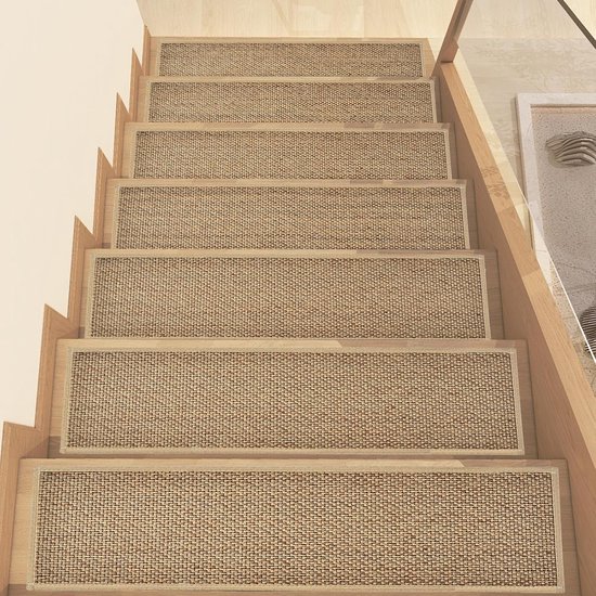 Rutschfeste Treppenstufenmatten Aus Gummi Mit Selbstklebender Rückseite, Set Mit 15 Extra Dicken Leinenmatten, Für Den Innenbereich, 20 Cm × 76 Cm, Beige